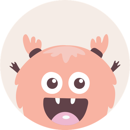 Flip, het roze monstertje van Rekendiploma, zwaait met zijn armen omhoog